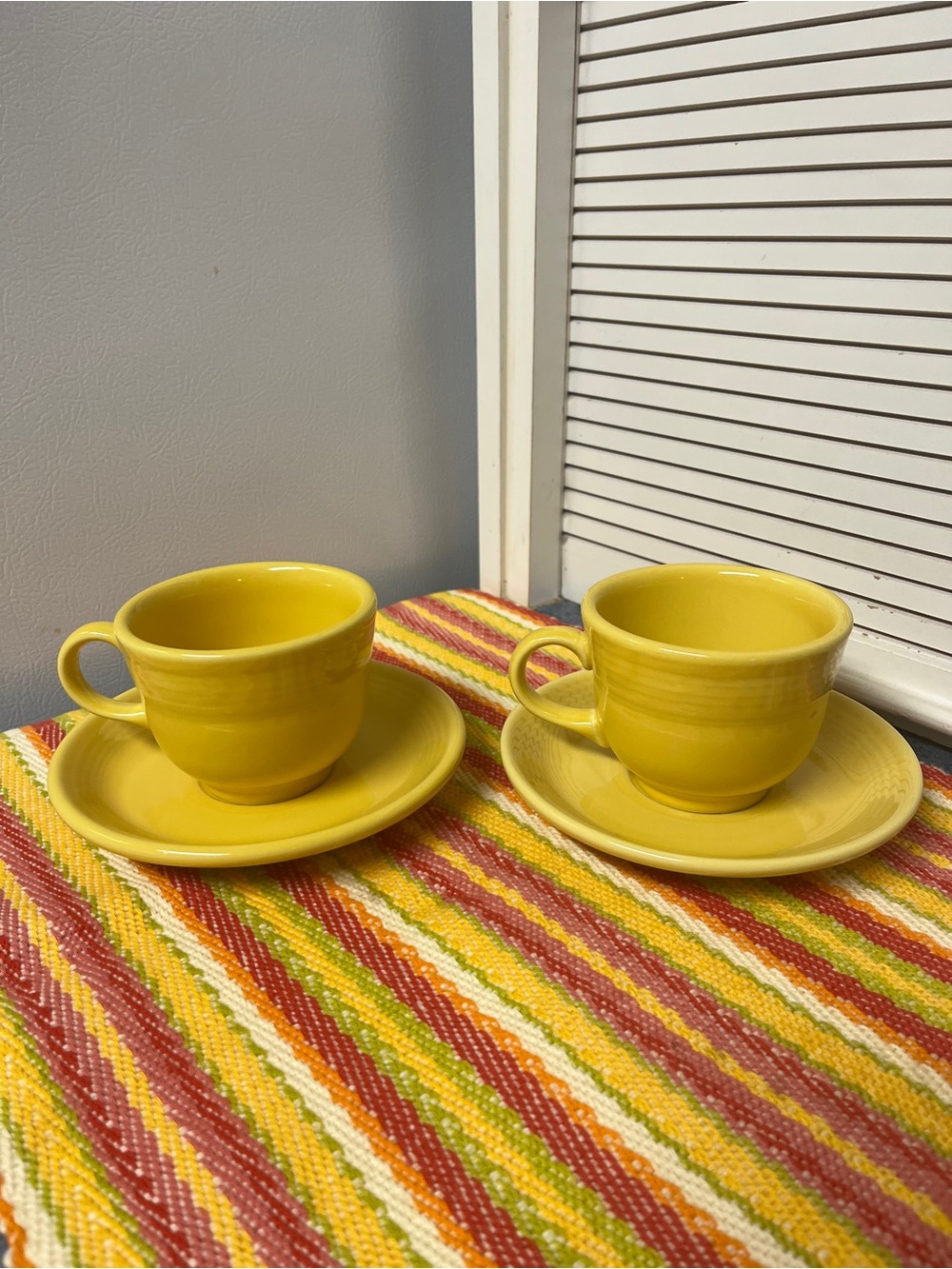 Homer Laughlin Co. Fiesta Sunflower Yellow Cup and Saucer Set - Pair (4 Piece)